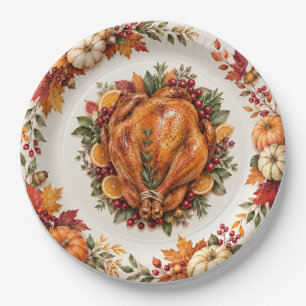 Watercolor Thanksgiving Harvest Autumn Pumpkin Paper Plates