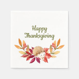 Watercolor Thanksgiving Hedgehog, Acorns, Berries Napkins
