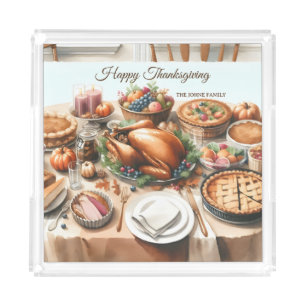 Watercolor Thanksgiving Illustration Acrylic Tray
