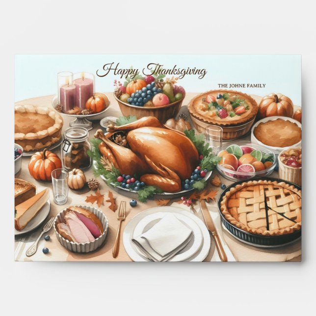 Watercolor Thanksgiving Illustration Envelope (Front)