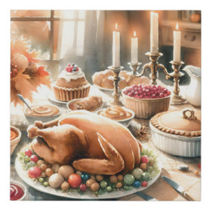 Watercolor Thanksgiving Illustration Faux Canvas Print