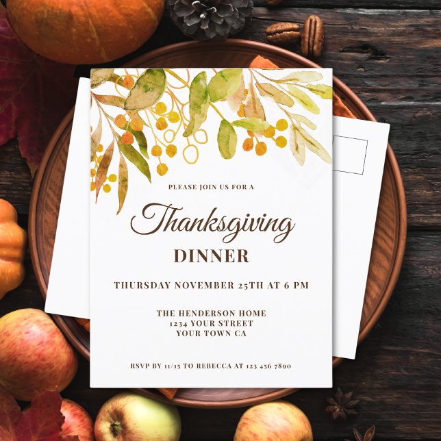 Watercolor Thanksgiving Invitation Postcard (Creator Uploaded)