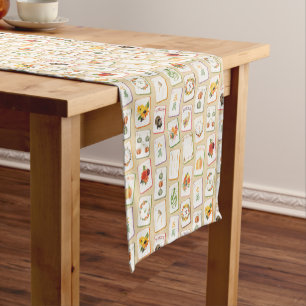 Watercolor Thanksgiving Mahjong Tiles Short Table Runner