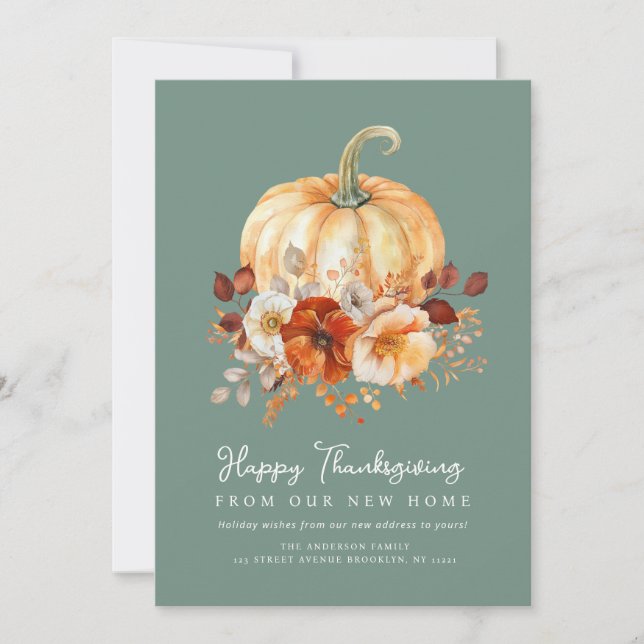 watercolor thanksgiving moving announcement card (Front)
