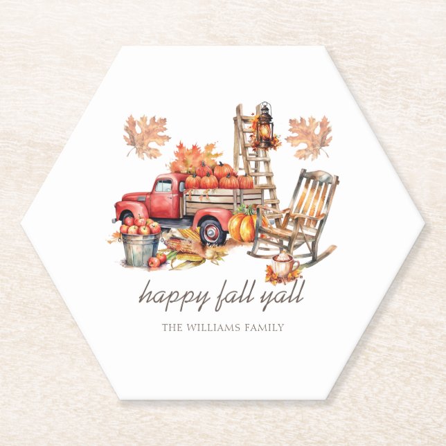 Watercolor Thanksgiving Personalized Paper Coaster (Front)