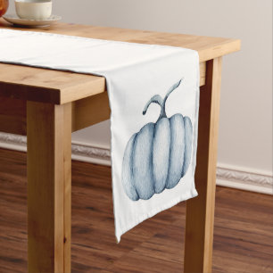 Watercolor Thanksgiving pumpkin blue Short Table Runner