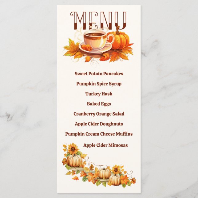 Watercolor Thanksgiving Pumpkins and Coffee Menu (Front)