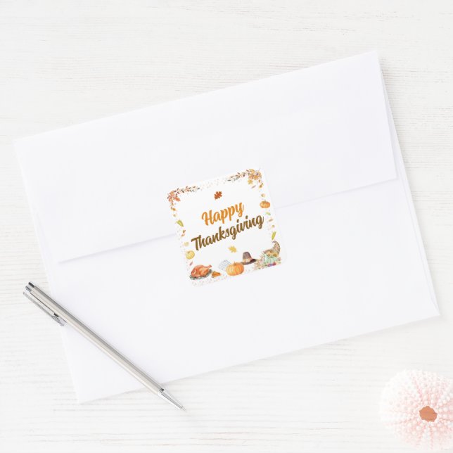Watercolor Thanksgiving Square Sticker (Envelope)