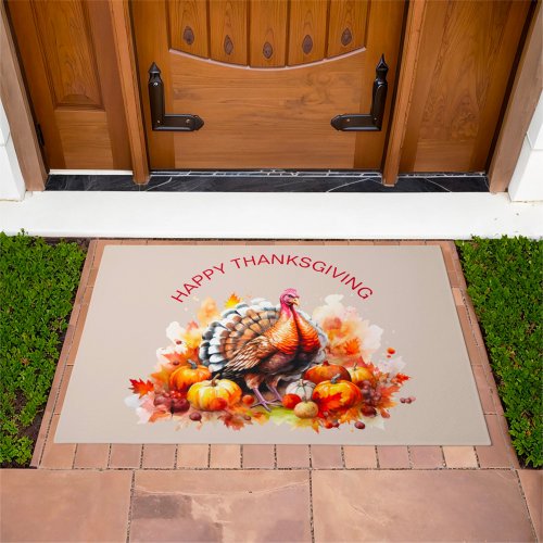 Watercolor Thanksgiving Turkey and Pumpkins  Doormat