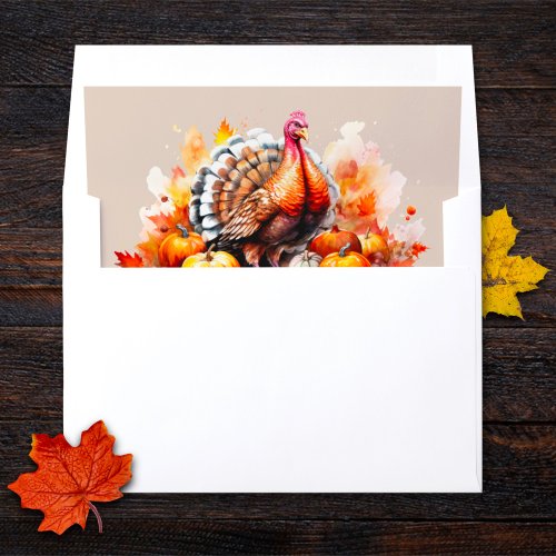 Watercolor Thanksgiving Turkey and Pumpkins  Envelope Liner