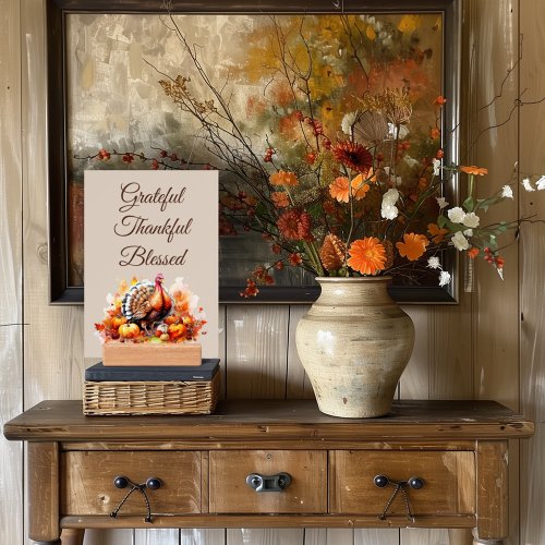 Watercolor Thanksgiving Turkey and Pumpkins  Holder