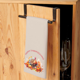 Watercolor Thanksgiving Turkey and Pumpkins Kitchen Towel