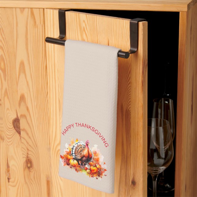 Watercolor Thanksgiving Turkey and Pumpkins  Kitchen Towel (Creator Uploaded)