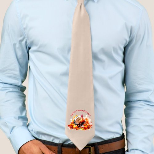 Watercolor Thanksgiving Turkey and Pumpkins  Neck Tie