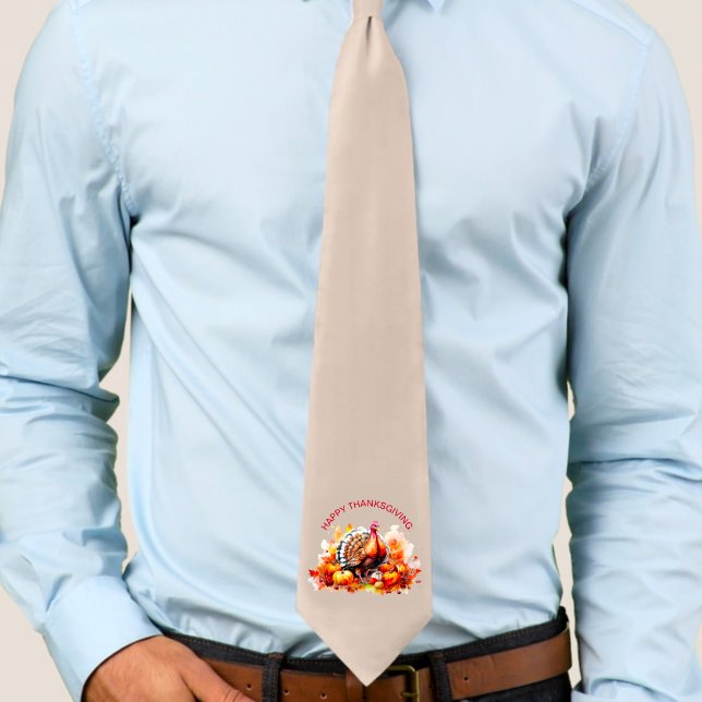 Watercolor Thanksgiving Turkey and Pumpkins  Neck Tie (Creator Uploaded)