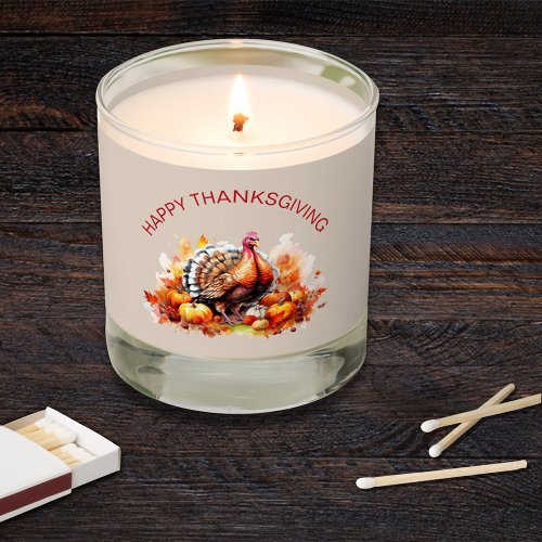 Watercolor Thanksgiving Turkey and Pumpkins  Scented Candle