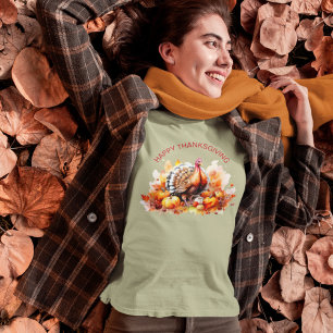 Watercolor Thanksgiving Turkey and Pumpkins T-Shirt