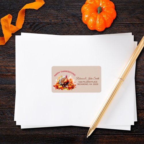 Watercolor Thanksgiving Turkey  Pumpkins Address  Label