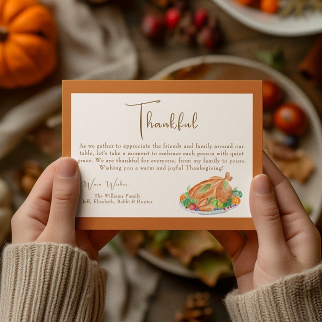 Watercolor Thanksgiving Turkey Thankful Note Card (Creator Uploaded)