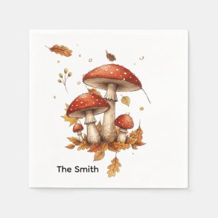 Watercolor Thanksgiving with Mushroom and leaves Napkins