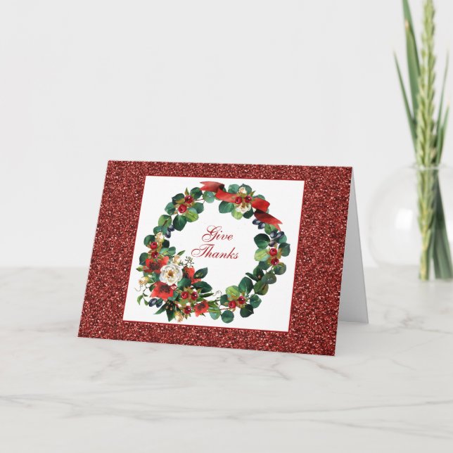 Watercolor Thanksgiving Wreath Greeting Card (Front)