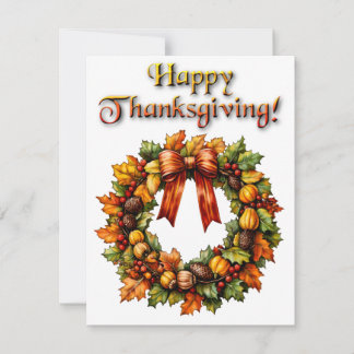 Watercolor Thanksgiving Wreath Topography Holiday Card