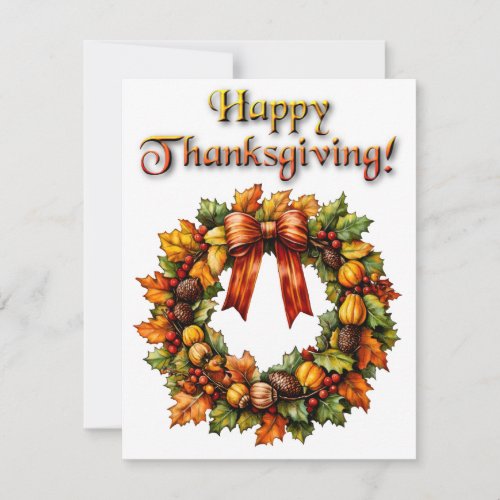 Watercolor Thanksgiving Wreath Topography  Holiday Card