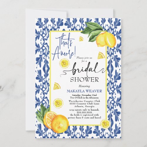 Watercolor Thats Amore Lemon Bridal Shower Invitation