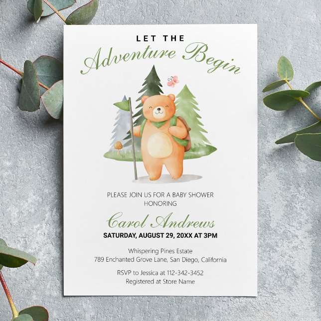 Watercolor The Adventure Begin Bear Baby Shower Invitation (Creator Uploaded)