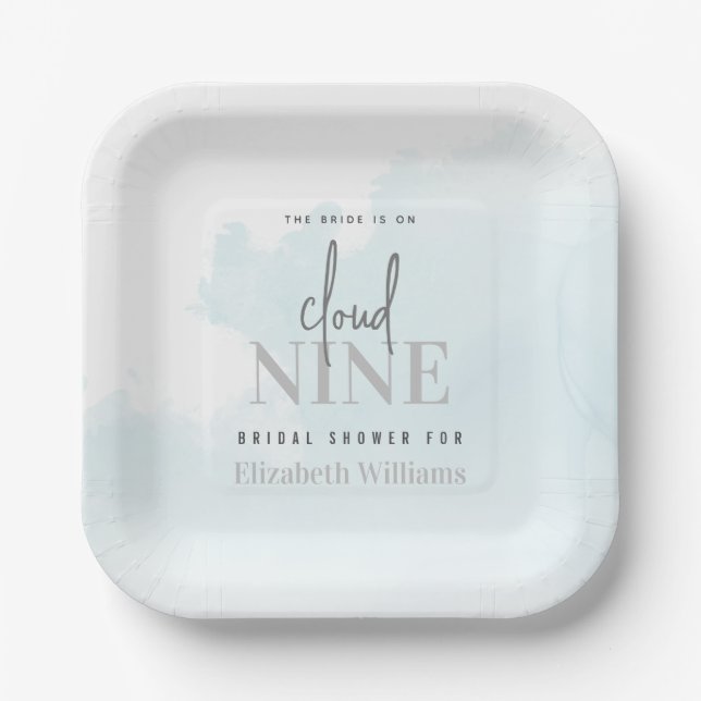 Watercolor The Bride is On Cloud 9 Bridal Shower Paper Plates (Front)