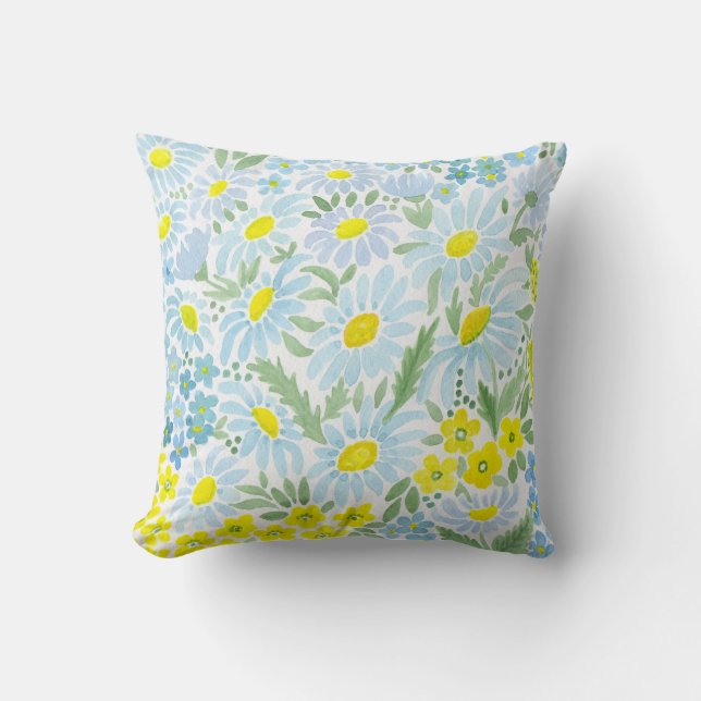 Watercolor . The flowers of the field . Chamomile Throw Pillow (Front)