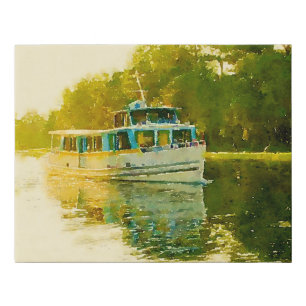 watercolor: the Mermaid cruising through bay Lake Faux Canvas Print