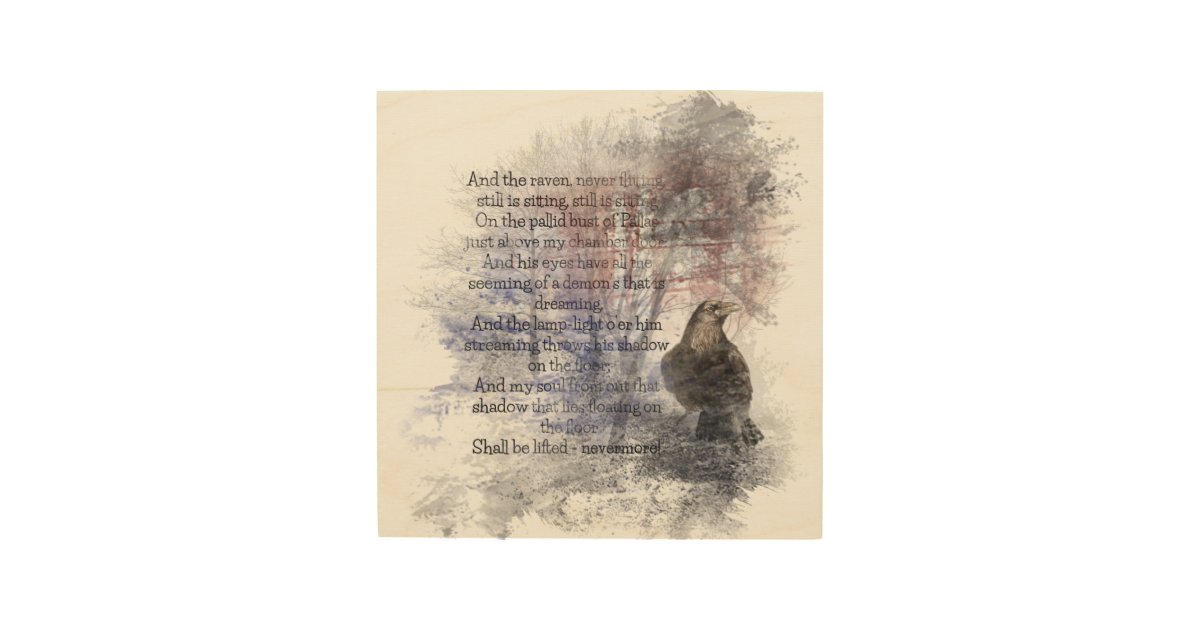 Watercolor The Raven Edgar Allan Poe Poem Wood Wall Decor