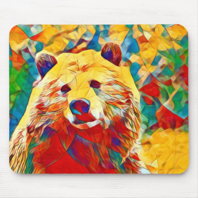 Watercolor Theme Colorful Bear Mousepad (Front)