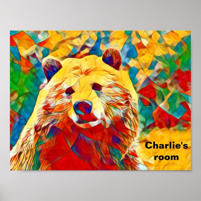 Watercolor Theme Colorful Digital Bear Wall Poster (Front)