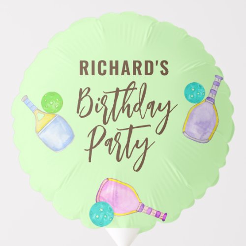 Watercolor Theme Pickleball Light Birthday Party Balloon