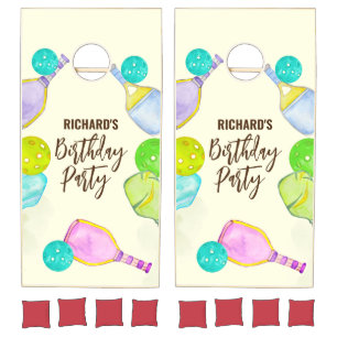 Watercolor Theme Pickleball Light Birthday Party Cornhole Set