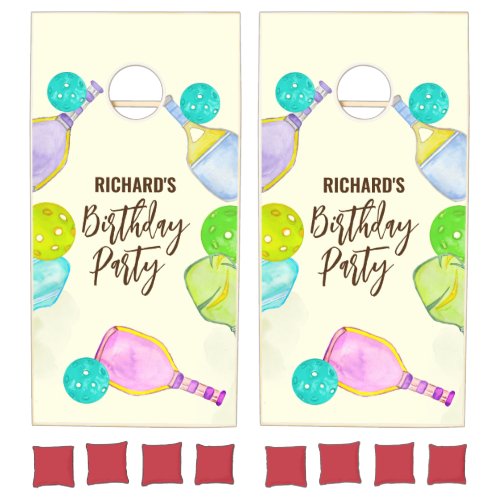Watercolor Theme Pickleball Light Birthday Party Cornhole Set