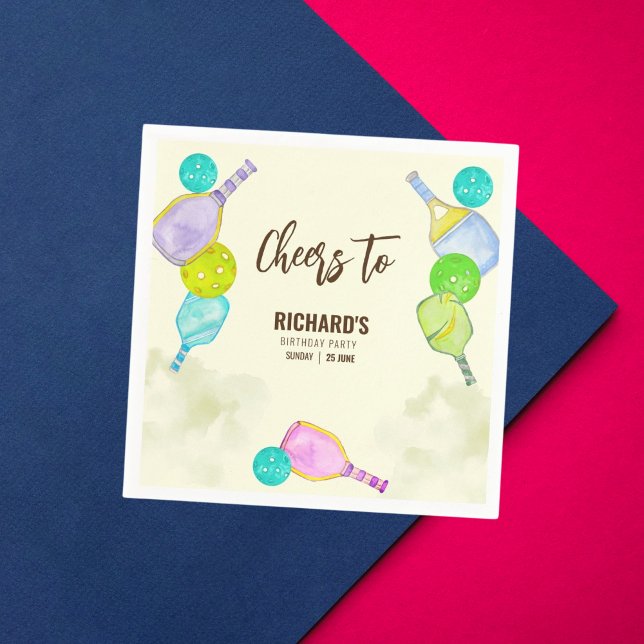 Watercolor Theme Pickleball Light Birthday Party Napkins (Creator Uploaded)