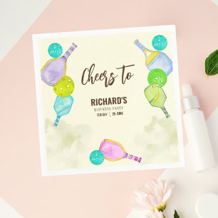 Watercolor Theme Pickleball Light Birthday Party Napkins