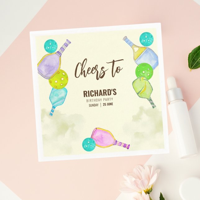 Watercolor Theme Pickleball Light Birthday Party Napkins (Creator Uploaded)