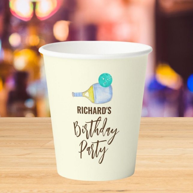 Watercolor Theme Pickleball Light Birthday Party Paper Cups (Creator Uploaded)
