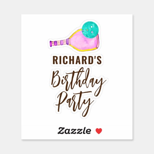 Watercolor Theme Pickleball Light Birthday Party Sticker