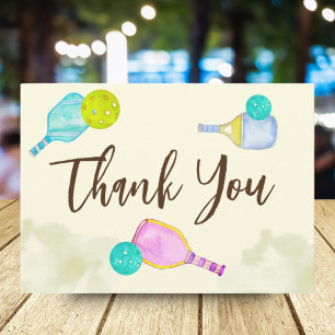 Watercolor Theme Pickleball Light Birthday Party Thank You Card