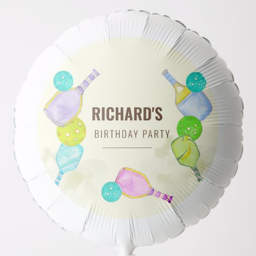 Watercolor Theme Pickleball Sports Birthday Party Balloon