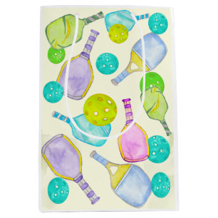 Watercolor Theme Pickleball Sports Birthday Party Medium Gift Bag