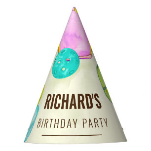 Watercolor Theme Pickleball Sports Birthday Party Party Hat