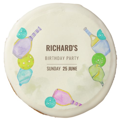 Watercolor Theme Pickleball Sports Birthday Party Sugar Cookie