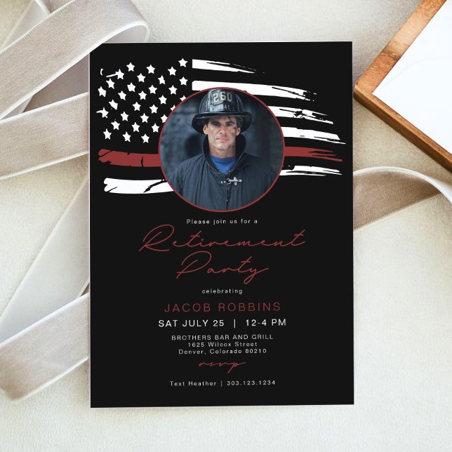 Watercolor Thin Red Line Flag Retirement Party Invitation (Creator Uploaded)