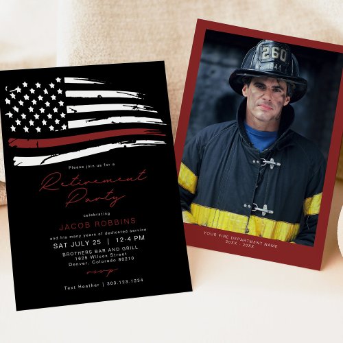 Watercolor Thin Red Line Flag Retirement Party